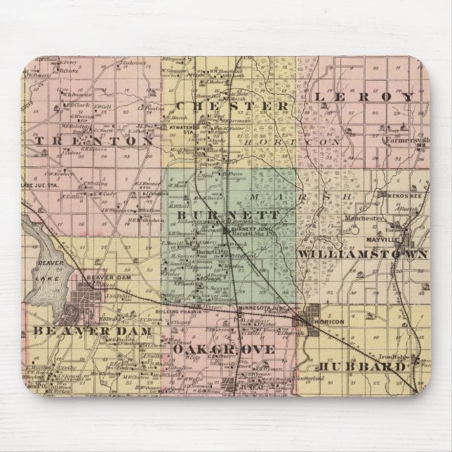 Map of Dodge County, State of Wisconsin Mouse Mat (Front)