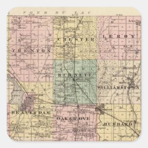 Map of Dodge County, State of Wisconsin Square Sticker