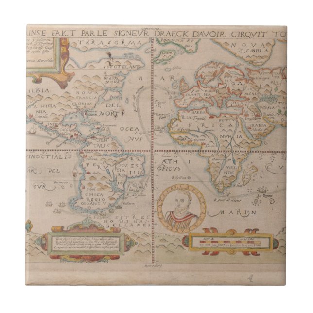 Map of Drake's Circumnavigation of the Globe Tile (Front)