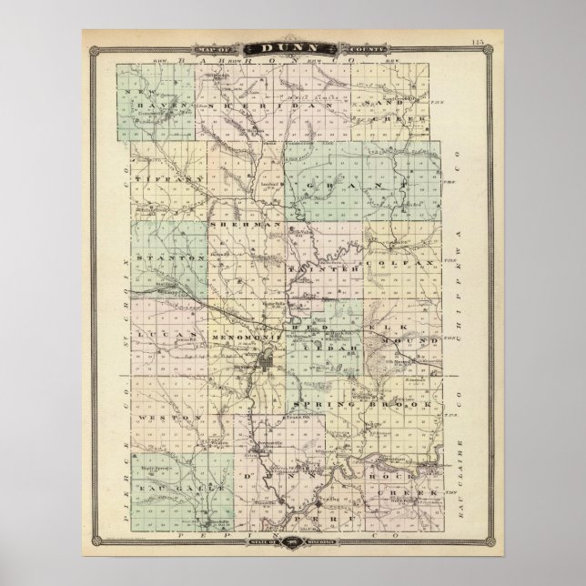 Map of Dunn County, State of Wisconsin Poster (Front)
