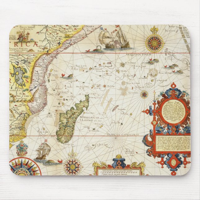 Map of East Africa and Madagascar, 1596 (hand colo Mouse Mat (Front)