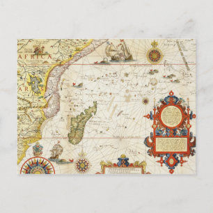 Map of East Africa and Madagascar, 1596 (hand colo Postcard