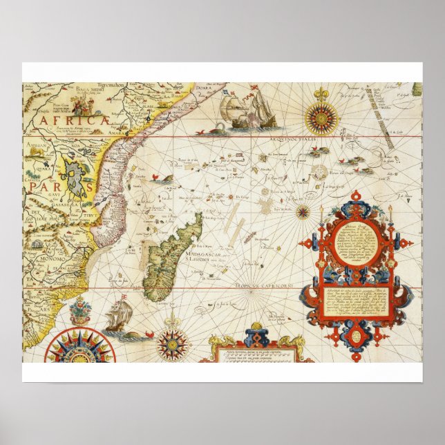 Map of East Africa and Madagascar, 1596 (hand colo Poster (Front)