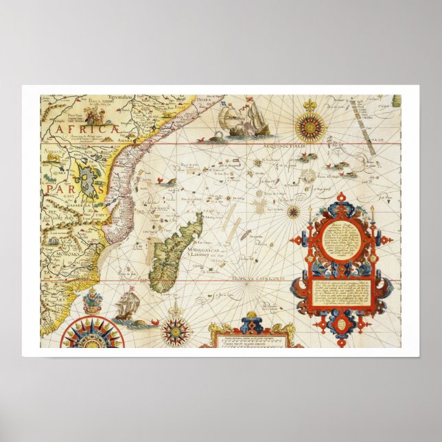 Map of East Africa and Madagascar, 1596 (hand colo Poster (Front)