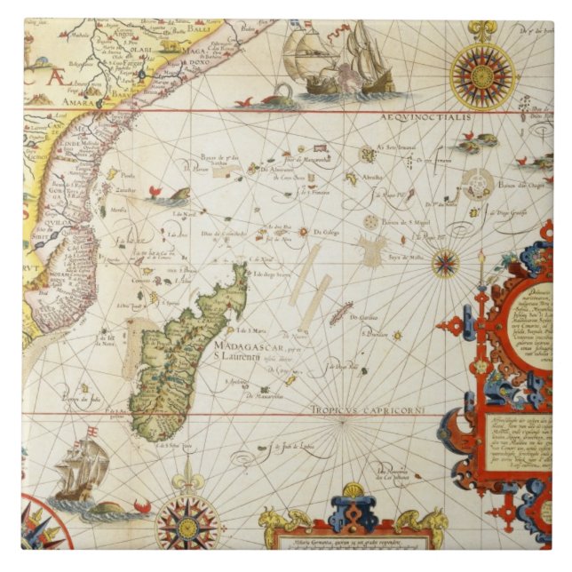 Map of East Africa and Madagascar, 1596 (hand colo Tile (Front)