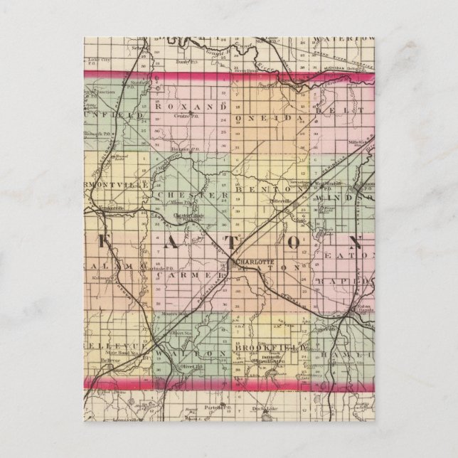 Map of Eaton County, Michigan Postcard (Front)