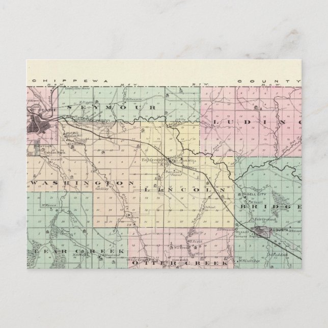 Map of Eau Claire County, State of Wisconsin Postcard (Front)