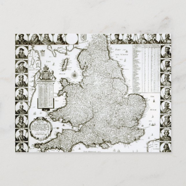 Map of England and Wales, 1644 Postcard (Front)