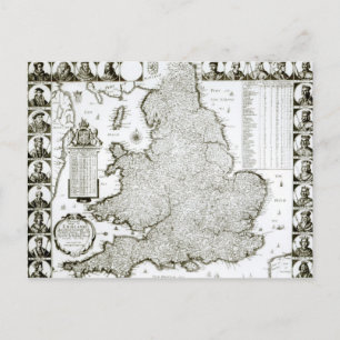 Map of England and Wales, 1644 Postcard