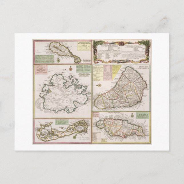 Map of English Colonies in the Caribbean, pub. by Postcard (Front)