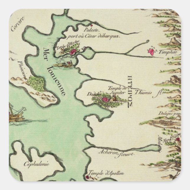 Map of Epirus for 'Andromache' by Jean Racine, fro Square Sticker (Front)