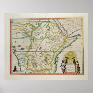 Map of Ethiopia showing five African states Poster