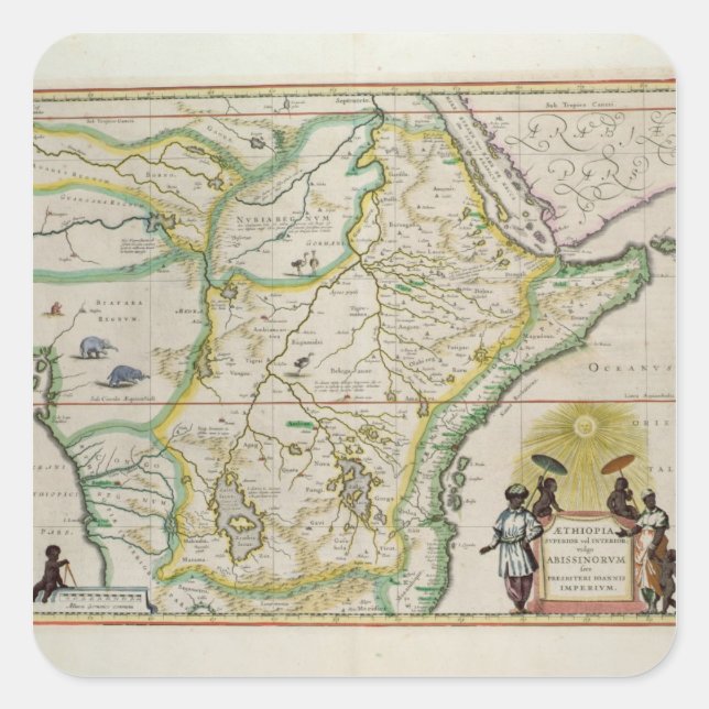 Map of Ethiopia showing five African states Square Sticker (Front)