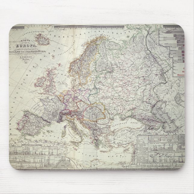 Map of Europe, 1841 Mouse Mat (Front)