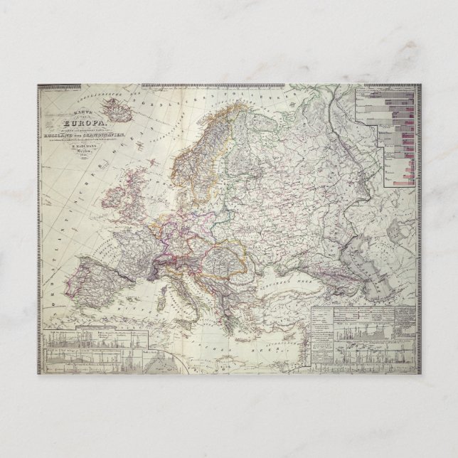 Map of Europe, 1841 Postcard (Front)