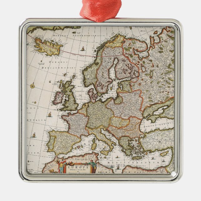 Map of Europe 4 Metal Tree Decoration (Front)