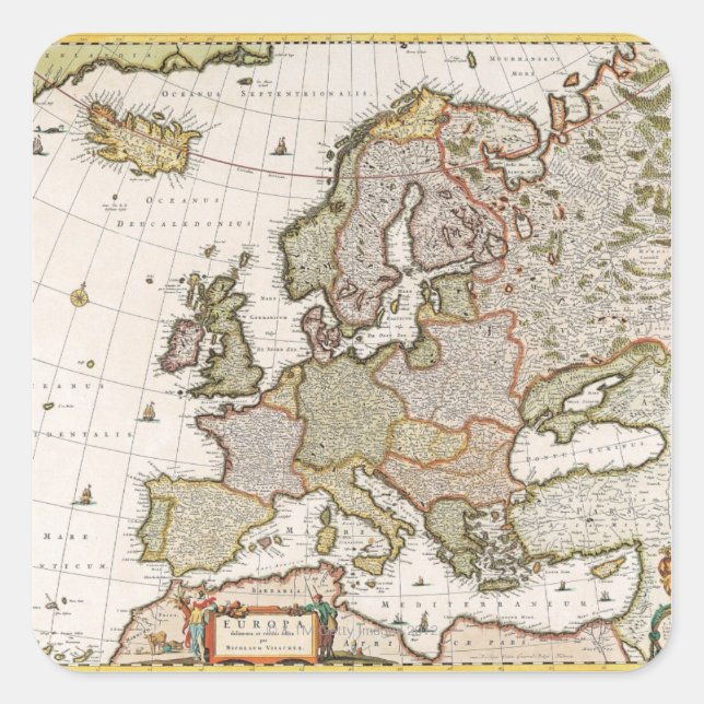 Map of Europe 4 Square Sticker (Front)