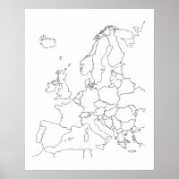 Map of Europe Blank Outline Poster