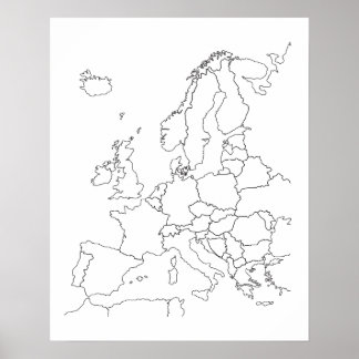 Map of Europe Blank Outline Poster
