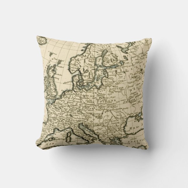 Map of Europe by Guillaume Raynal Cushion (Front)