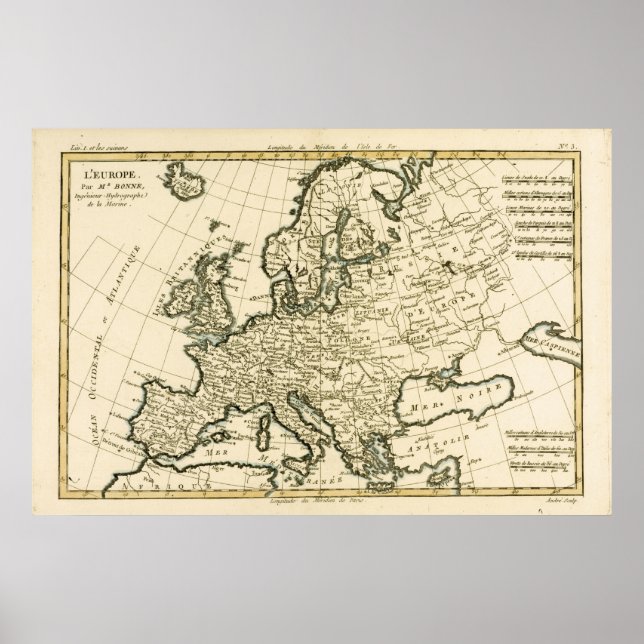 Map of Europe by Guillaume Raynal Poster (Front)
