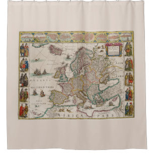 Map of Europe in the Middle Ages (by Willem Blaeu) Shower Curtain