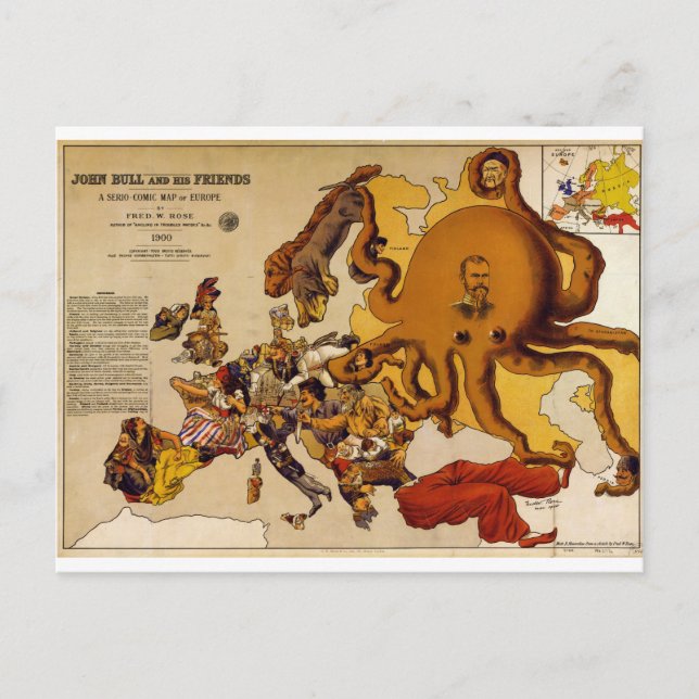 Map of Europe – John Bull and His Friends (1900) Postcard (Front)