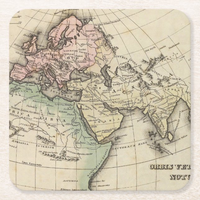 map of Europe, Northern Africa and Southeast Asia Square Paper Coaster (Front)