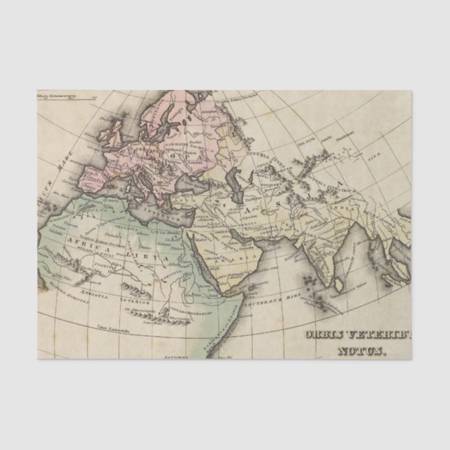 map of Europe, Northern Africa and Southeast Asia Tissue Paper (Front)