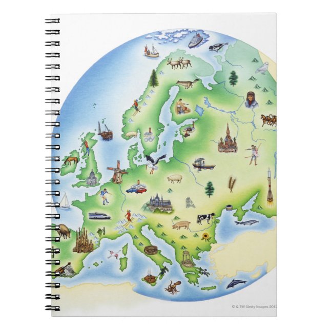Map of Europe with illustrations of famous Notebook (Front)