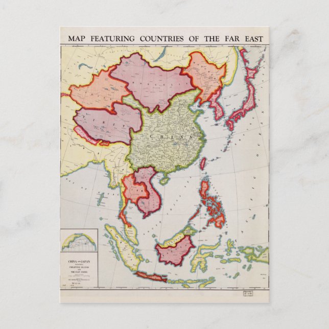 Map of Far East Asia (1932) Postcard (Front)