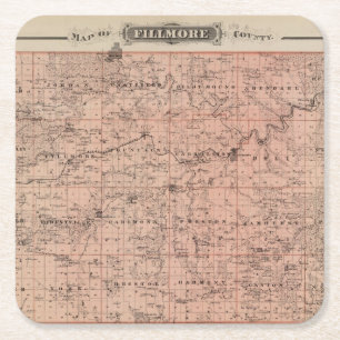 Map of Fillmore County, Minnesota Square Paper Coaster