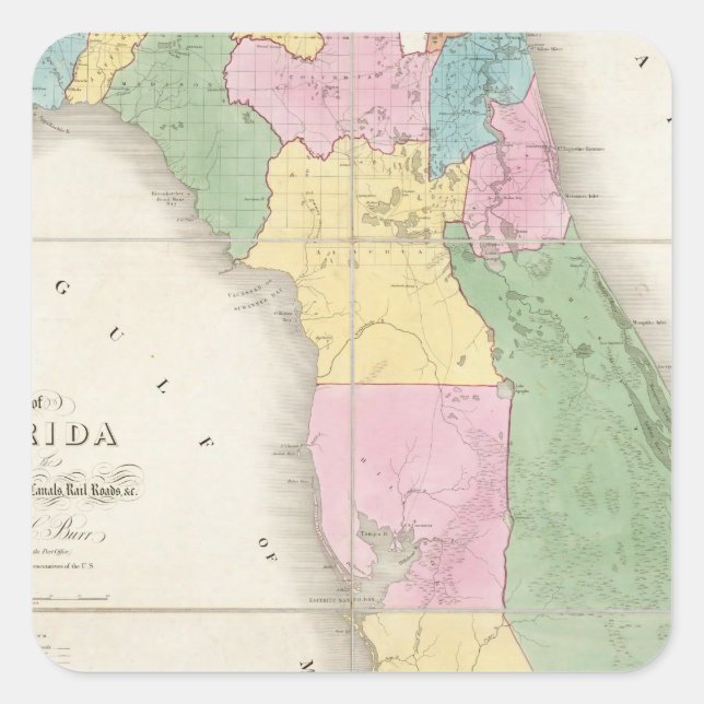 Map of Florida 2 Square Sticker (Front)