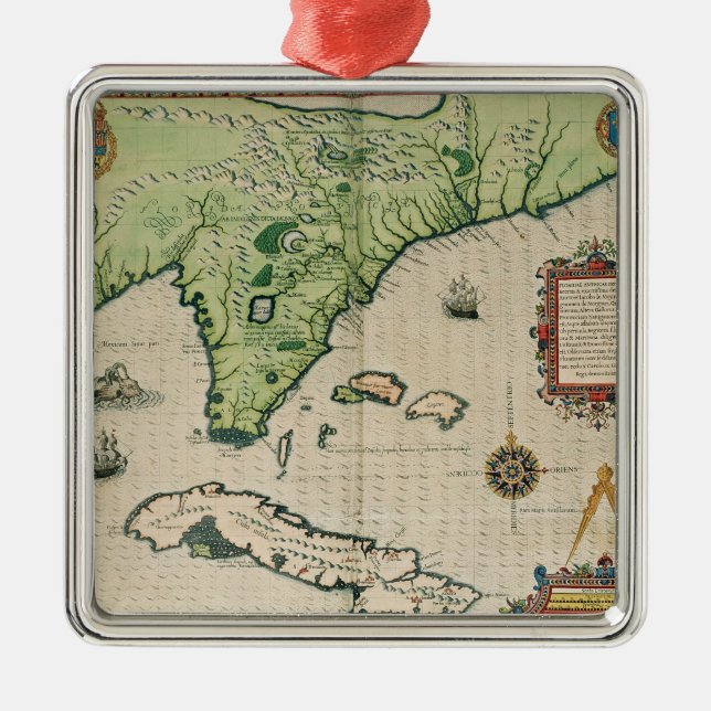 Map of Florida, from 'Brevis Narratio' Metal Tree Decoration (Front)