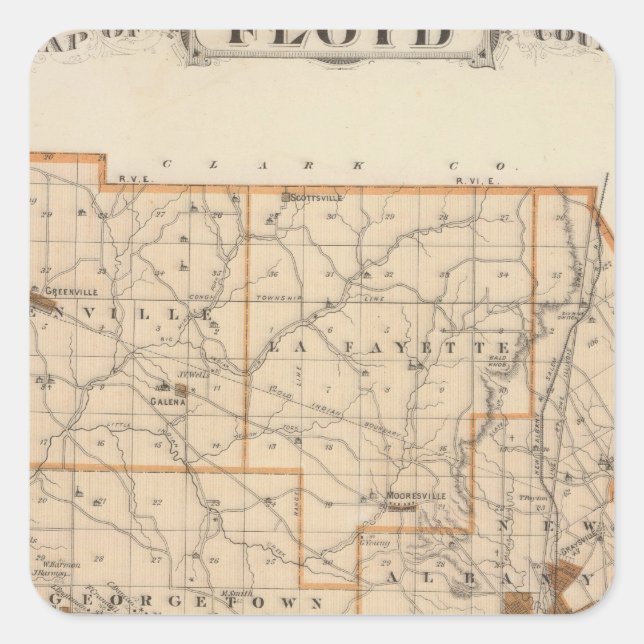Map of Floyd County Square Sticker (Front)
