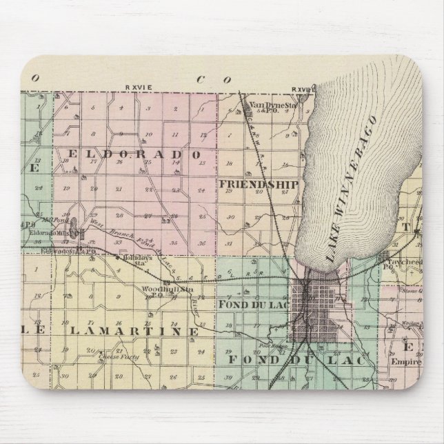 Map of Fond du Lac County, State of Wisconsin Mouse Mat (Front)
