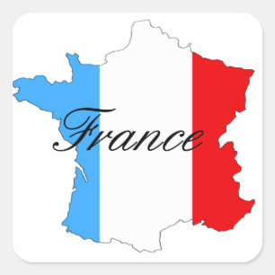 Map of France in Red White and Blue Square Sticker
