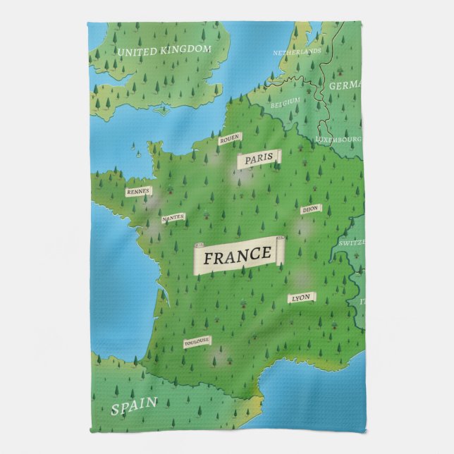 Map Of France Tea Towel (Vertical)