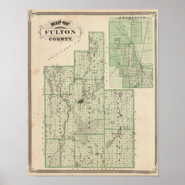 Map of Fulton County with Rochester, Fulton Co Poster (Front)