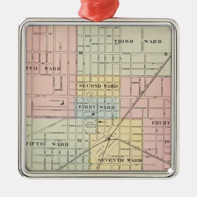 Map of Galesburg City, and Monmouth and Aledo Metal Tree Decoration (Front)