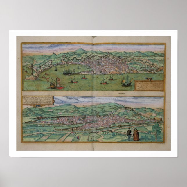 Map of Genoa and Florence, from 'Civitates Orbis T Poster (Front)