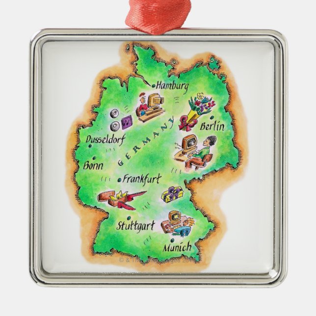 Map of Germany Metal Tree Decoration (Front)