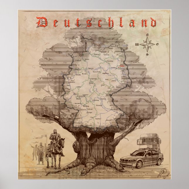Map of Germany. Style of an old engraving. Poster (Front)