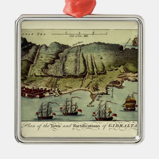Map Of Gibraltar 1765 Metal Tree Decoration (Front)