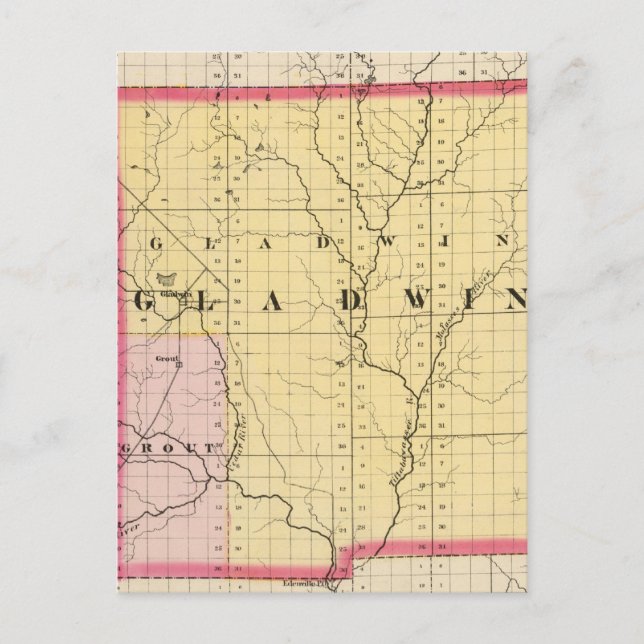 Map of Gladwin County, Michigan Postcard (Front)
