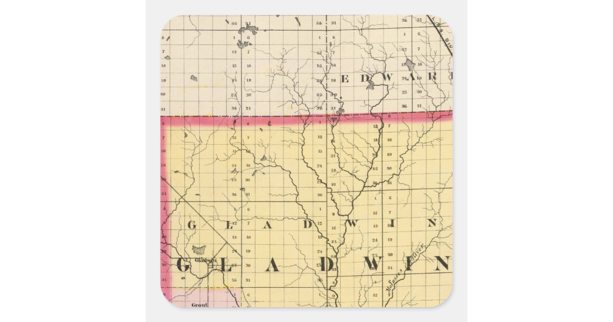 Map of Gladwin County, Michigan Square Sticker | Zazzle