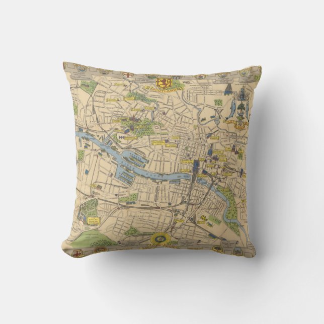 Map of Glasgow, England Cushion (Front)