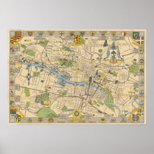 Map of Glasgow, England Poster