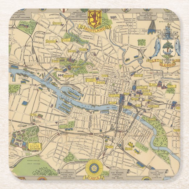 Map of Glasgow, England Square Paper Coaster (Front)