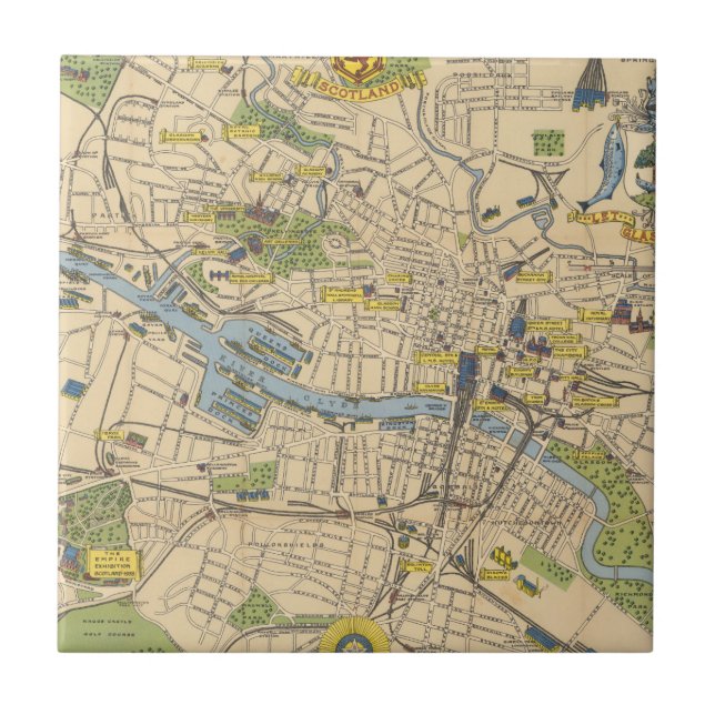 Map of Glasgow, England Tile (Front)